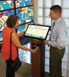 Some giving kiosks — such as inLighten’s iGIVE model, above — offer an expanded set of utilities, such as allowing onscreen messaging when the kiosk is in idle mode, providing access to the church website, or enabling registration for events such as speakers series, special music events or mission trips.