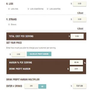 DaVinci Gourmet’s Drink Profit Calculator helps café operators figure out costs per serving. It also includes some preformatted beverage ingredients costs that are editable.