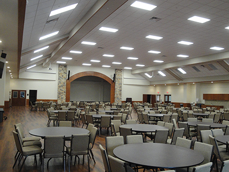 Completed last April, Our Lady Queen of Peace added a 20,000-square-foot parish hall using a non-traditional building approach from Varco Pruden. Leaders prioritized aesthetic consistency with the existing facility.