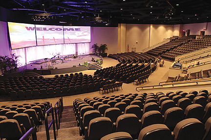 Life Church in Laurel, MS, used clear-span frames without interior columns to open views and seating in this sanctuary.